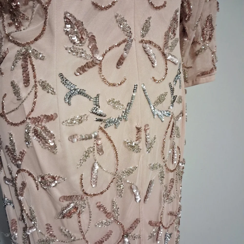 Blush Pink Beaded Illusion Evening Gown Size 14W - Picture 7 of 16